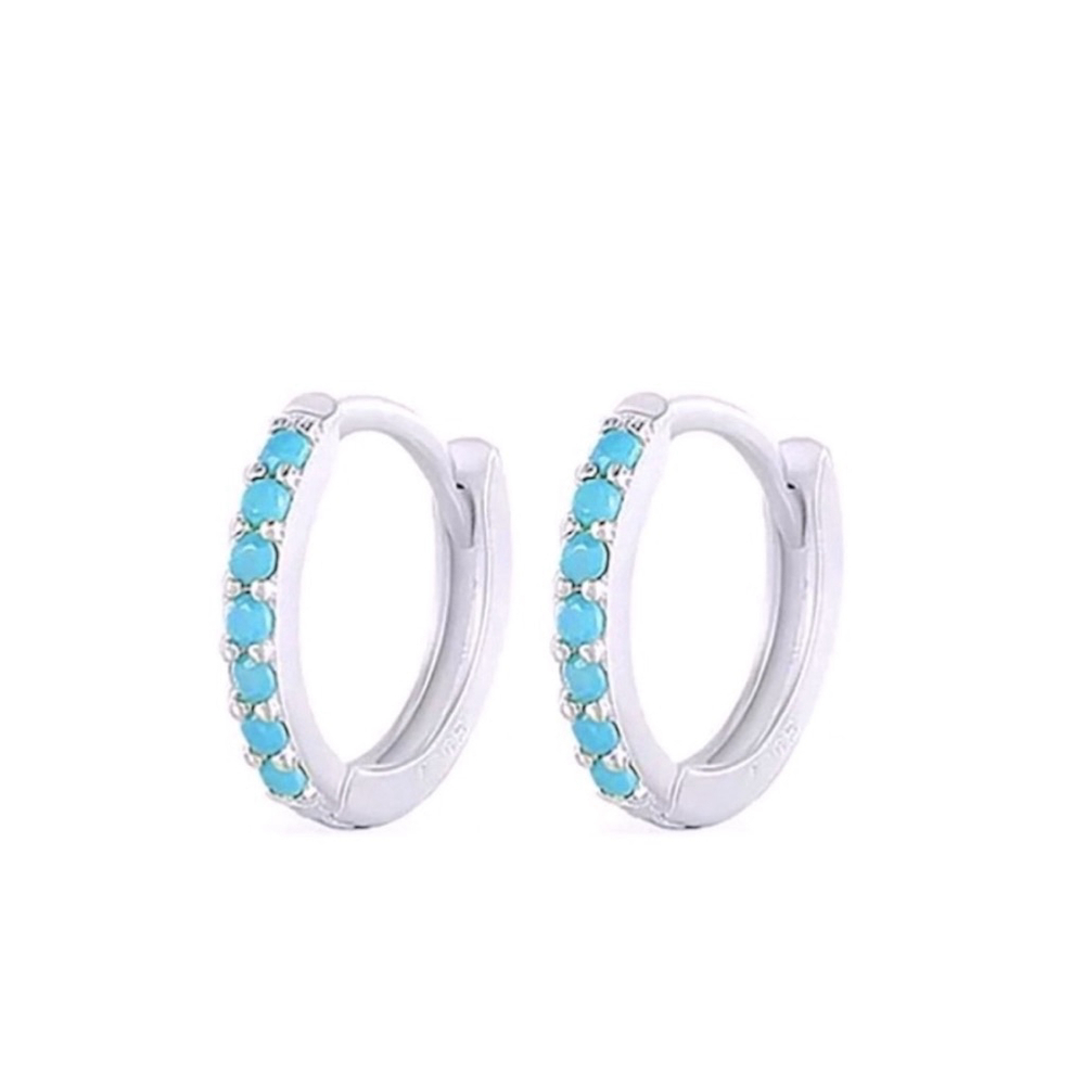 Unisex Turquoise White Gold Sterling Silver Hoop Earrings, 9mm